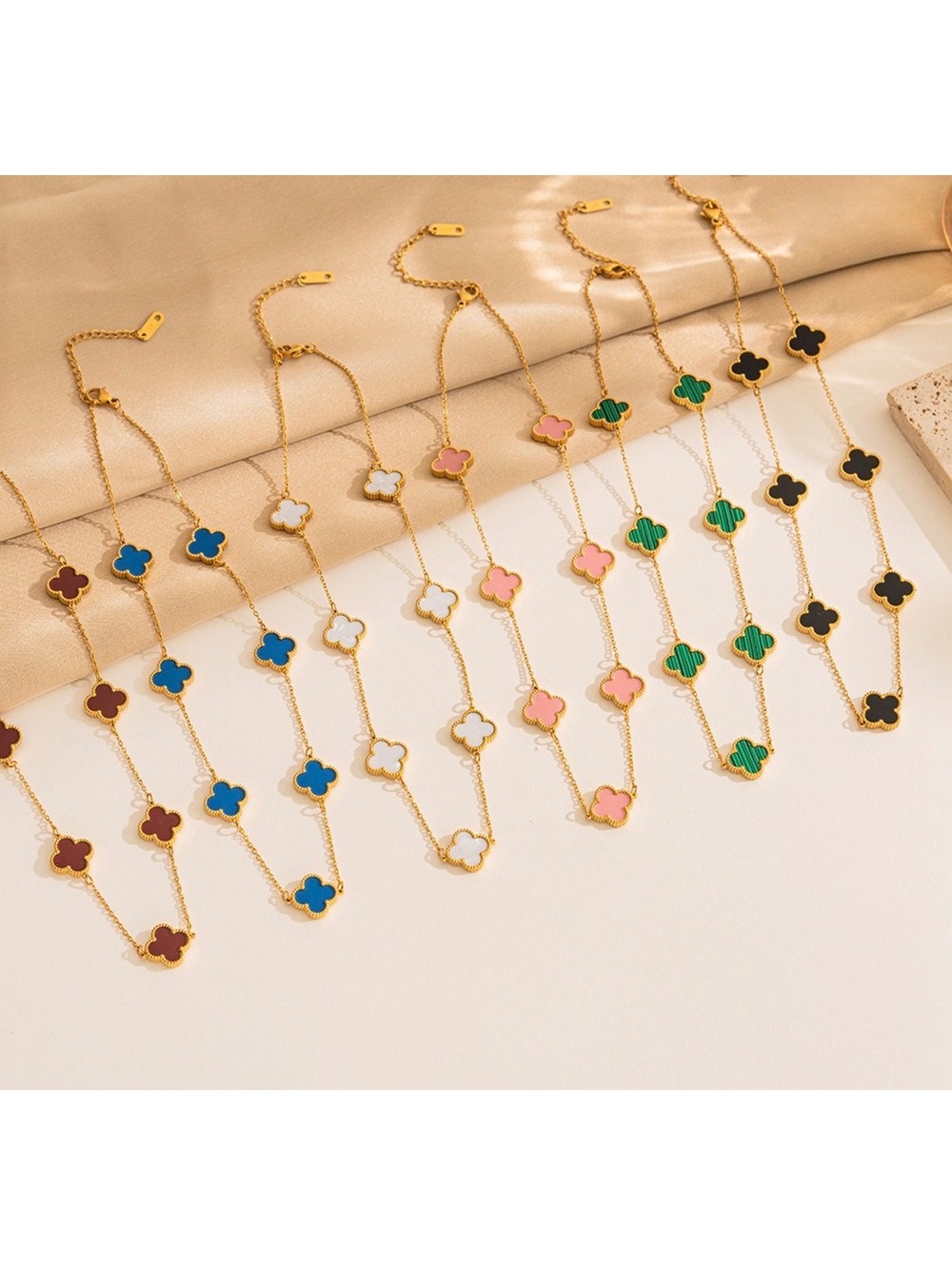 Blue and Gold Four Leaf Clover Necklace - Picture 2 of 3